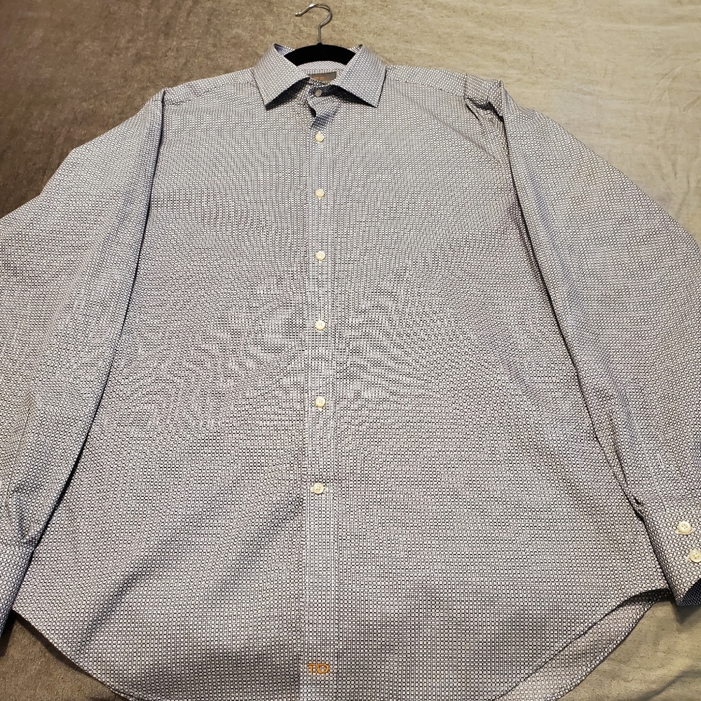 Thomas Dean Button Down Black Blue Square Pattern - image 1